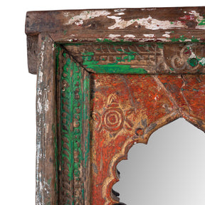 Painted Mirror Made From Window Niche From Banswara - 19th Century