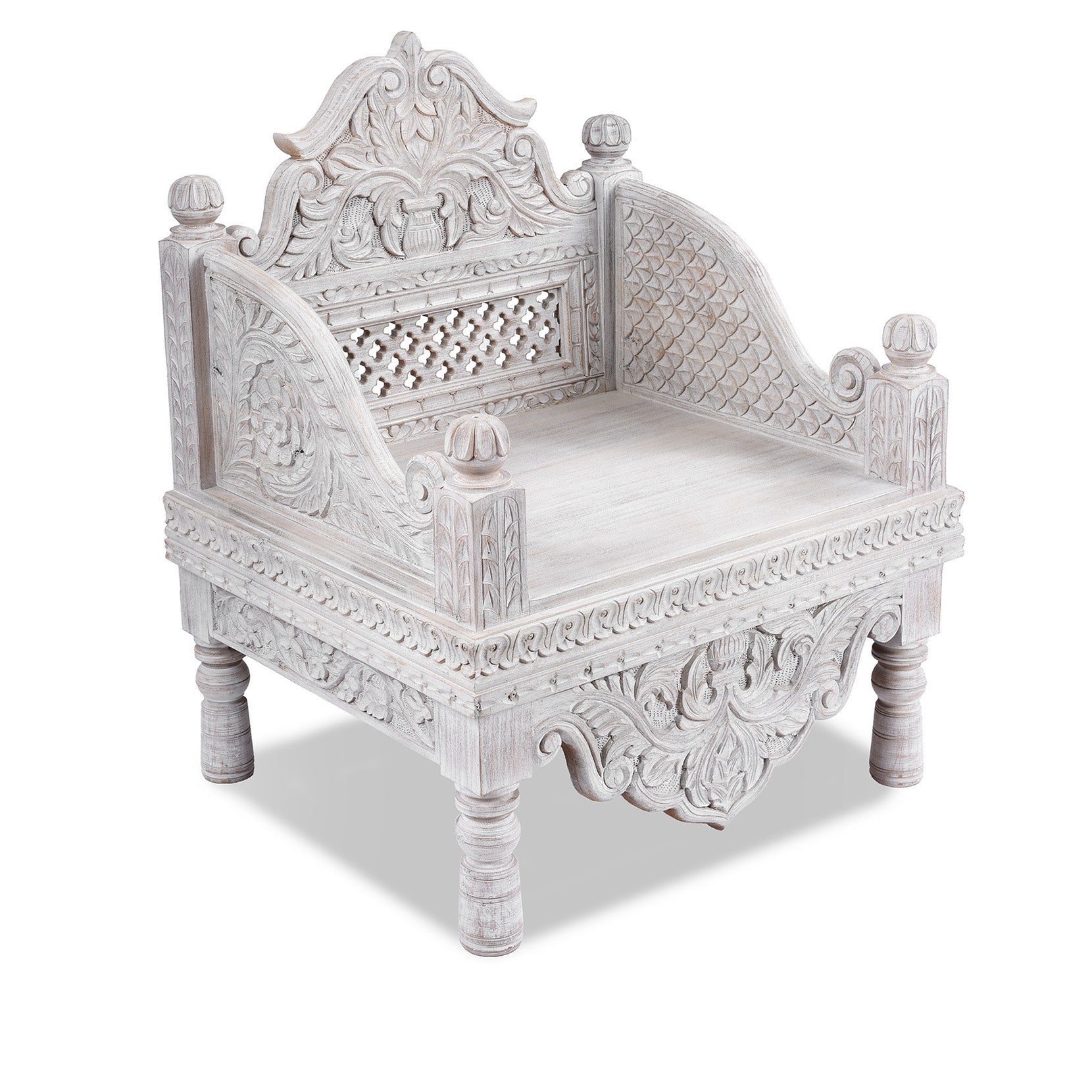 Carved And Limed Mango Wood Chair