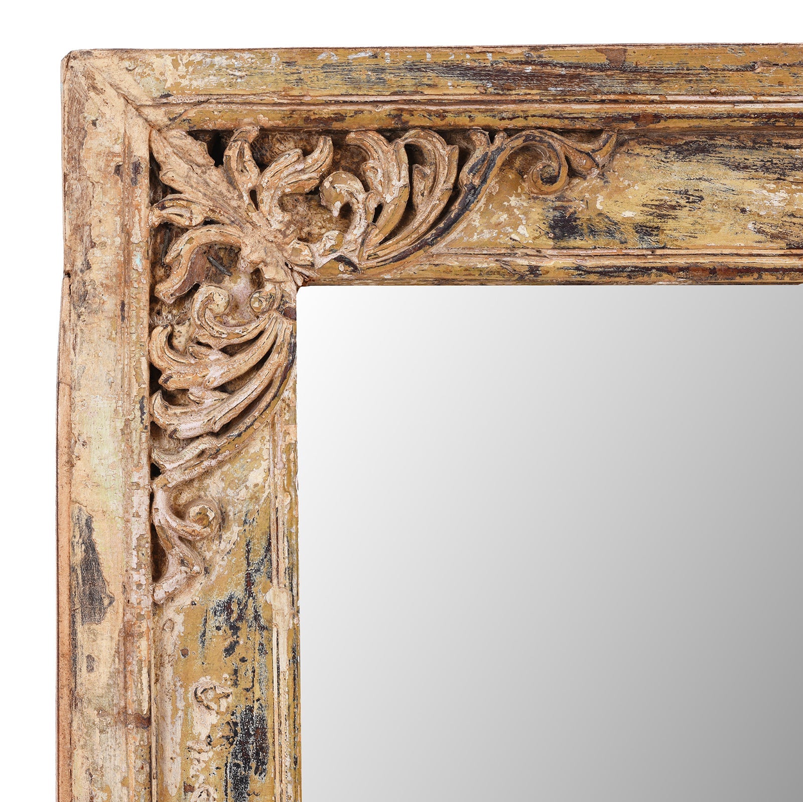 Cream Painted Carved Teak Mirror - 19th Century