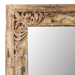 Cream Painted Carved Teak Mirror - 19th Century