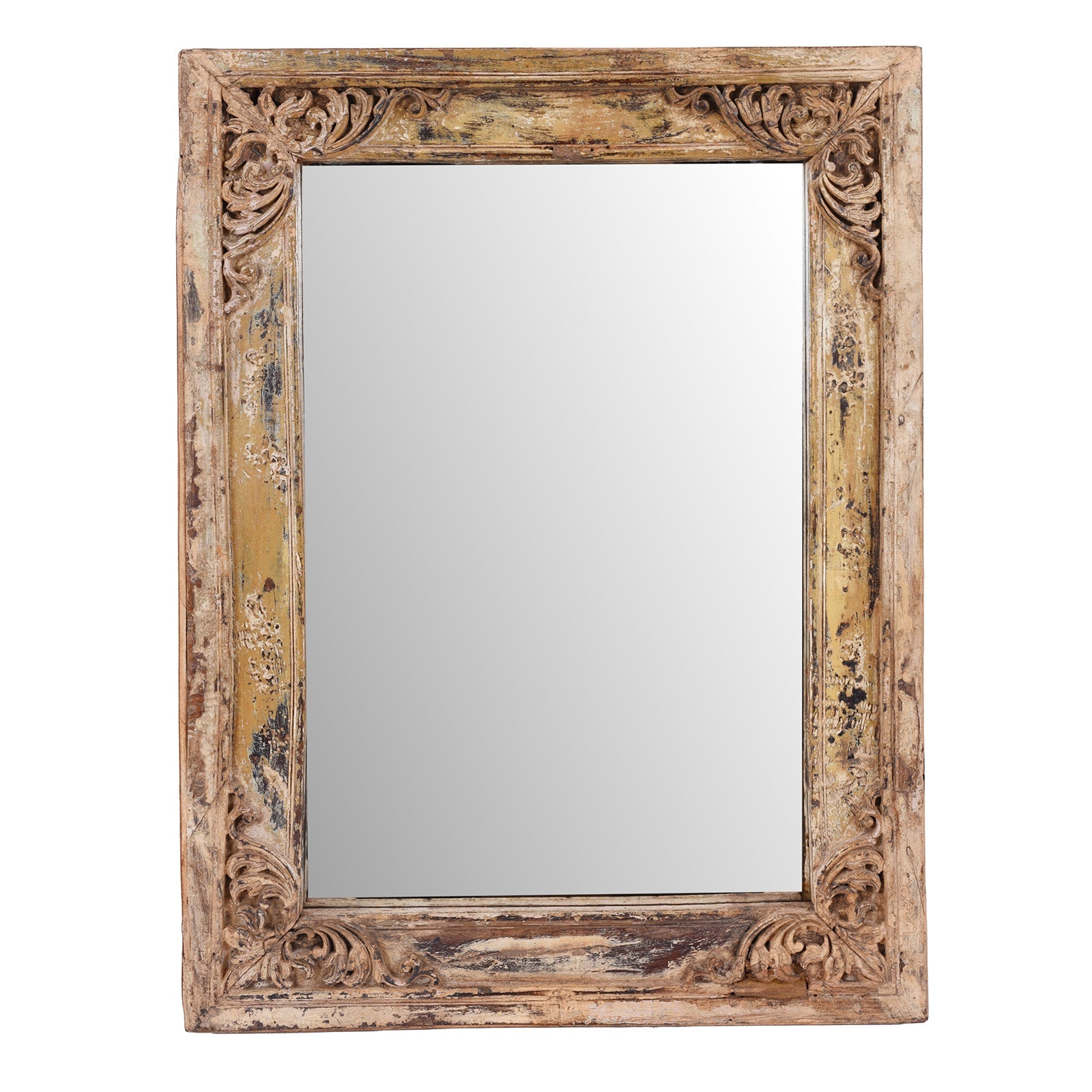 Cream Painted Carved Teak Mirror - 19th Century