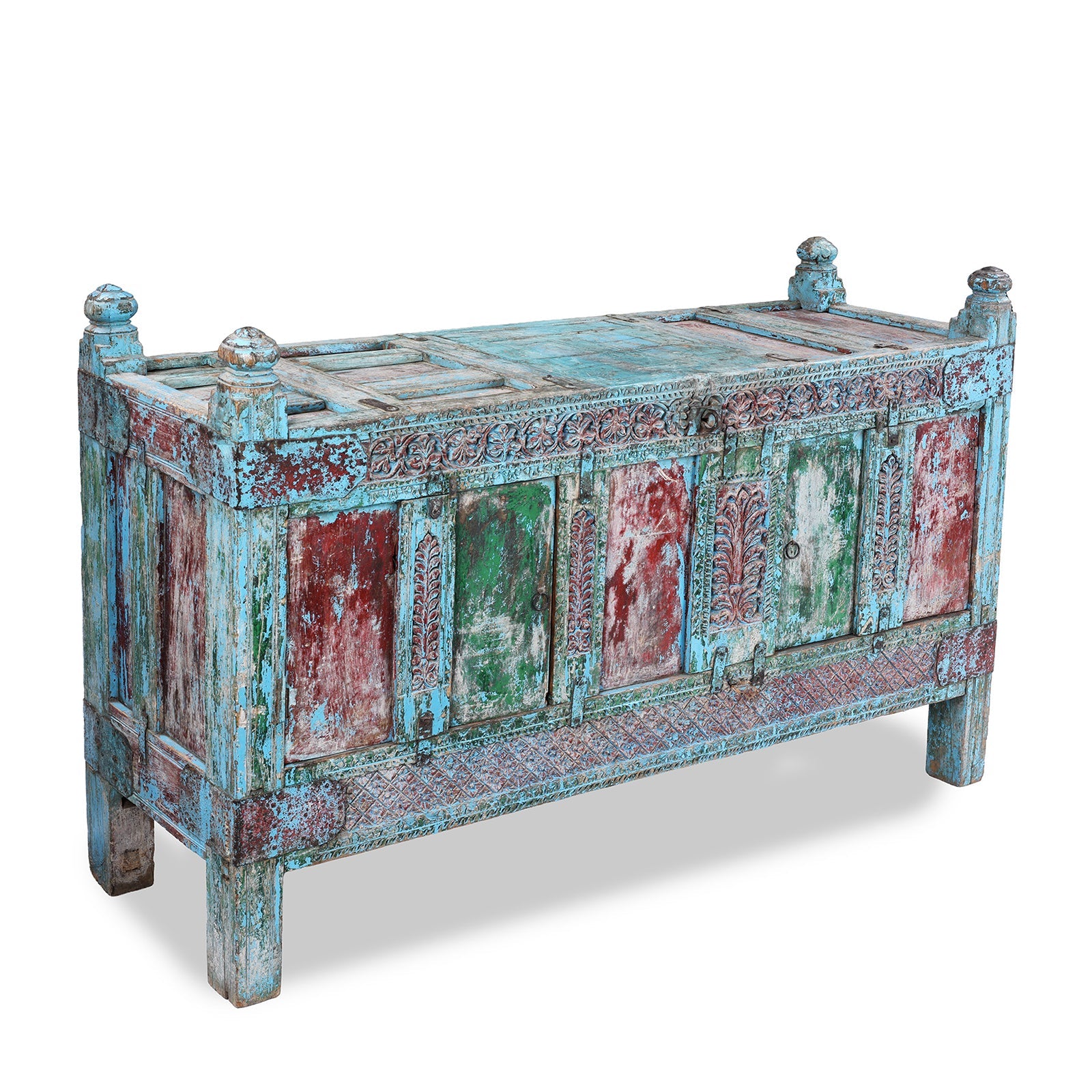 Carved Teak Indian Manjus Dowry Chest From Banswara - 19th Century