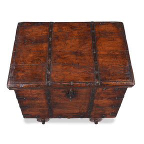 Brass & Iron Bound Chest On Wheels From Gujarat - 19th Century