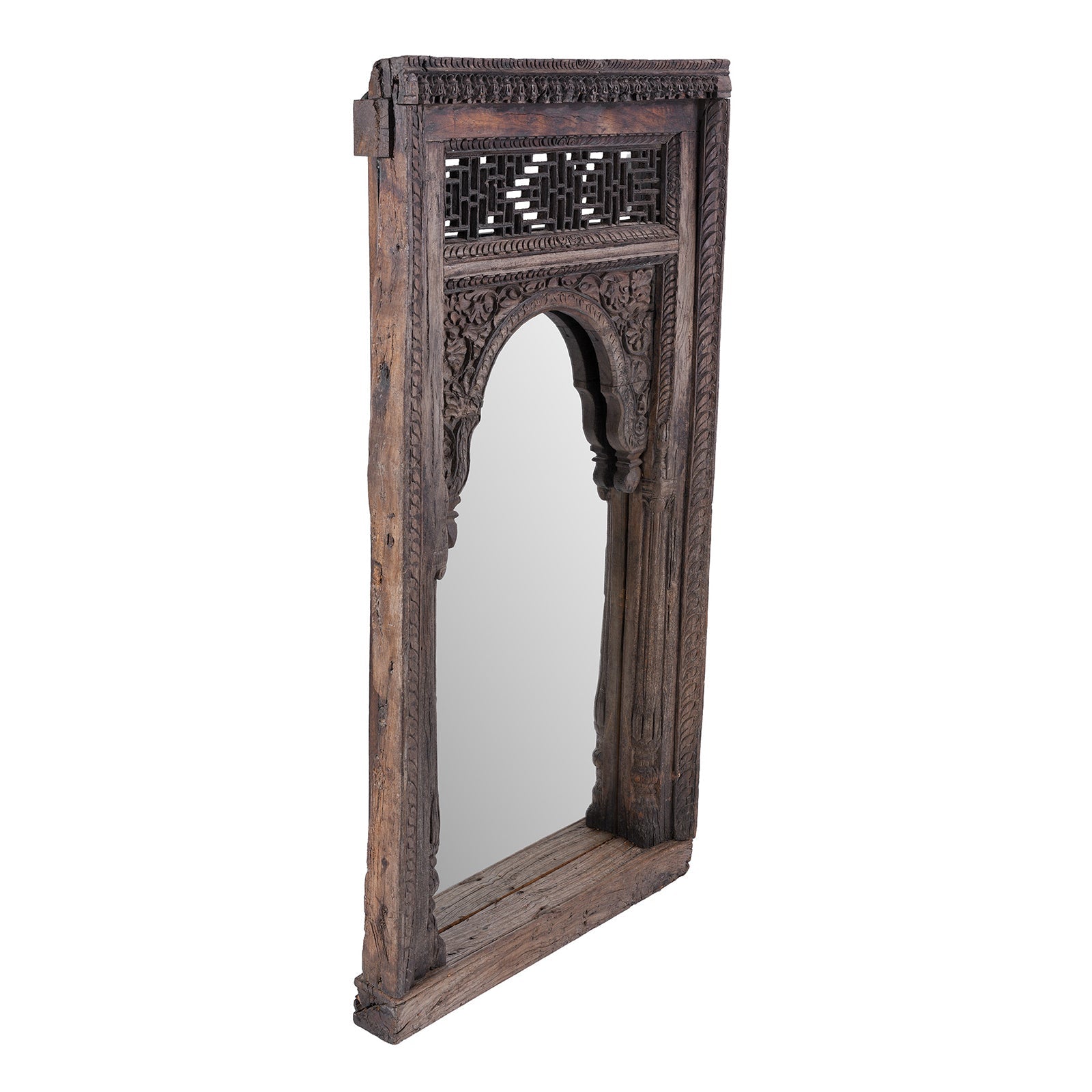 Old Teak Window Mirror From Madyha Pradesh - 19th Century