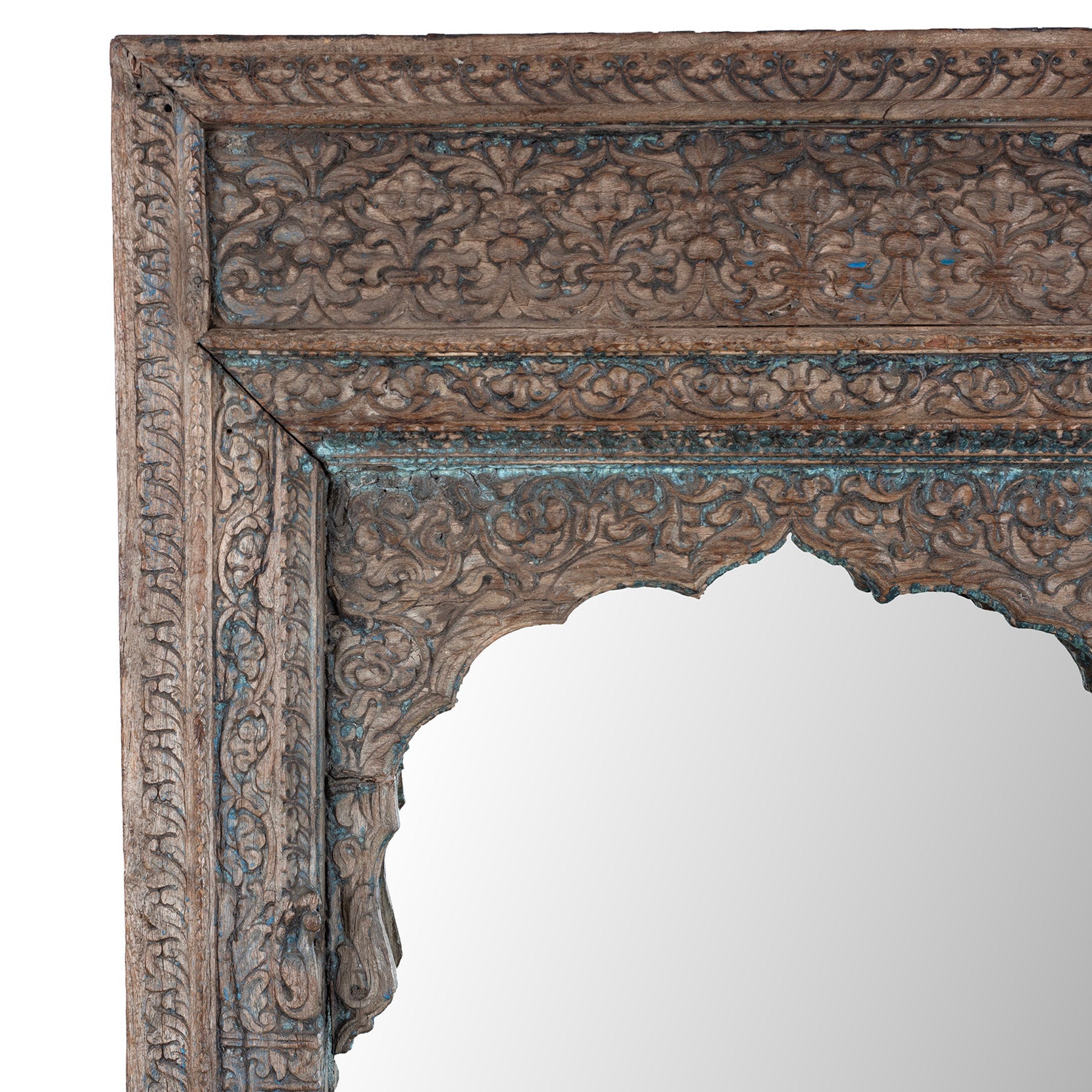 Carved Teak Window Mirror From Haryana - 18th Century