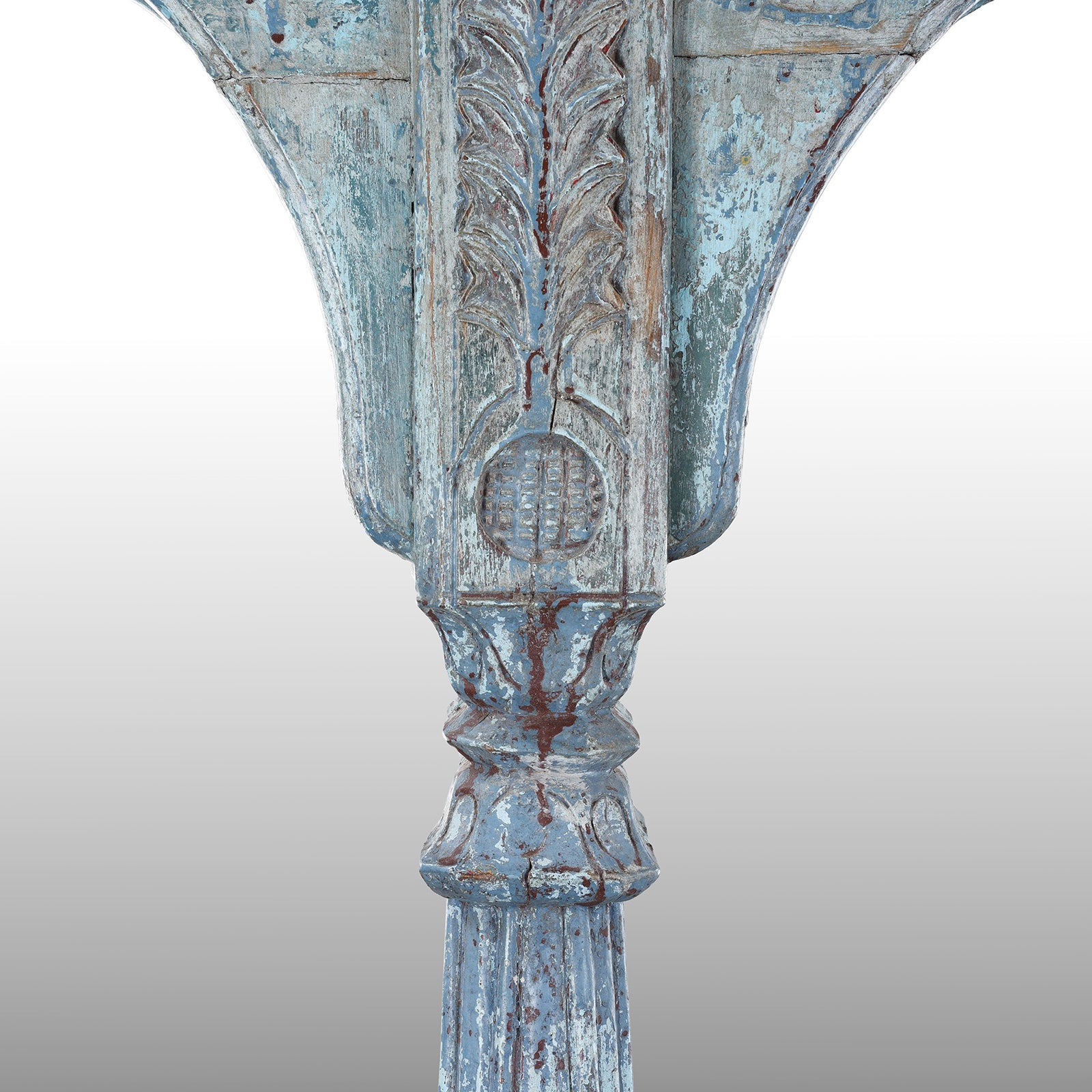 Blue Painted Large Triple Mirror From Madyha Pradesh - 19th Century