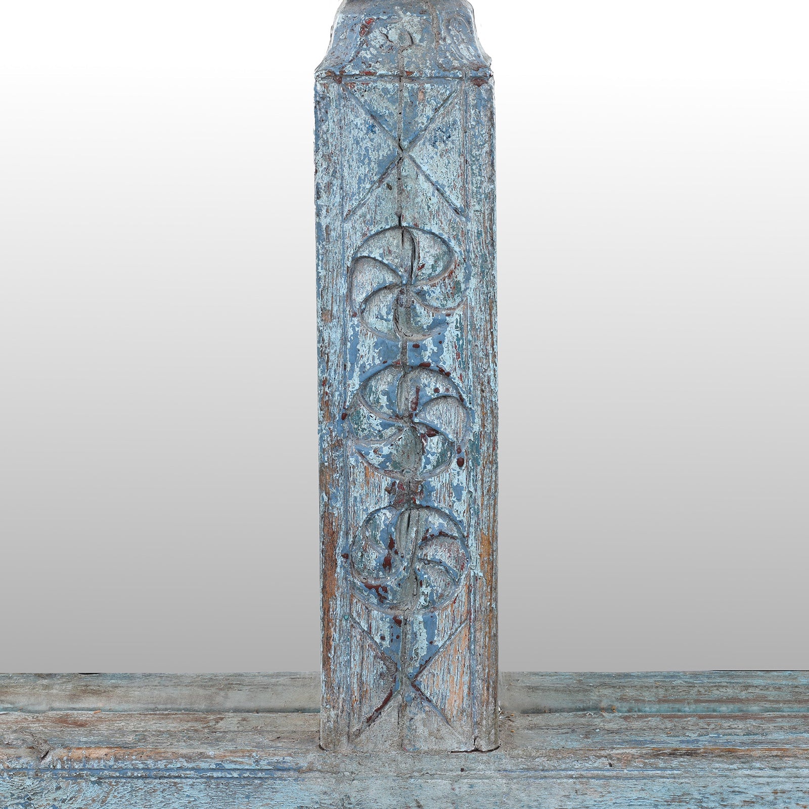 Blue Painted Large Triple Mirror From Madyha Pradesh - 19th Century