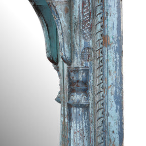 Blue Painted Large Triple Mirror From Madyha Pradesh - 19th Century
