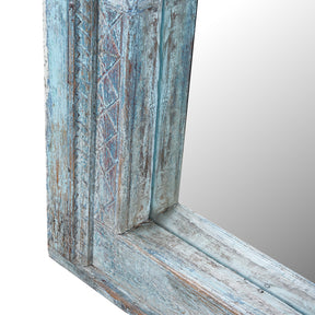 Blue Painted Large Triple Mirror From Madyha Pradesh - 19th Century