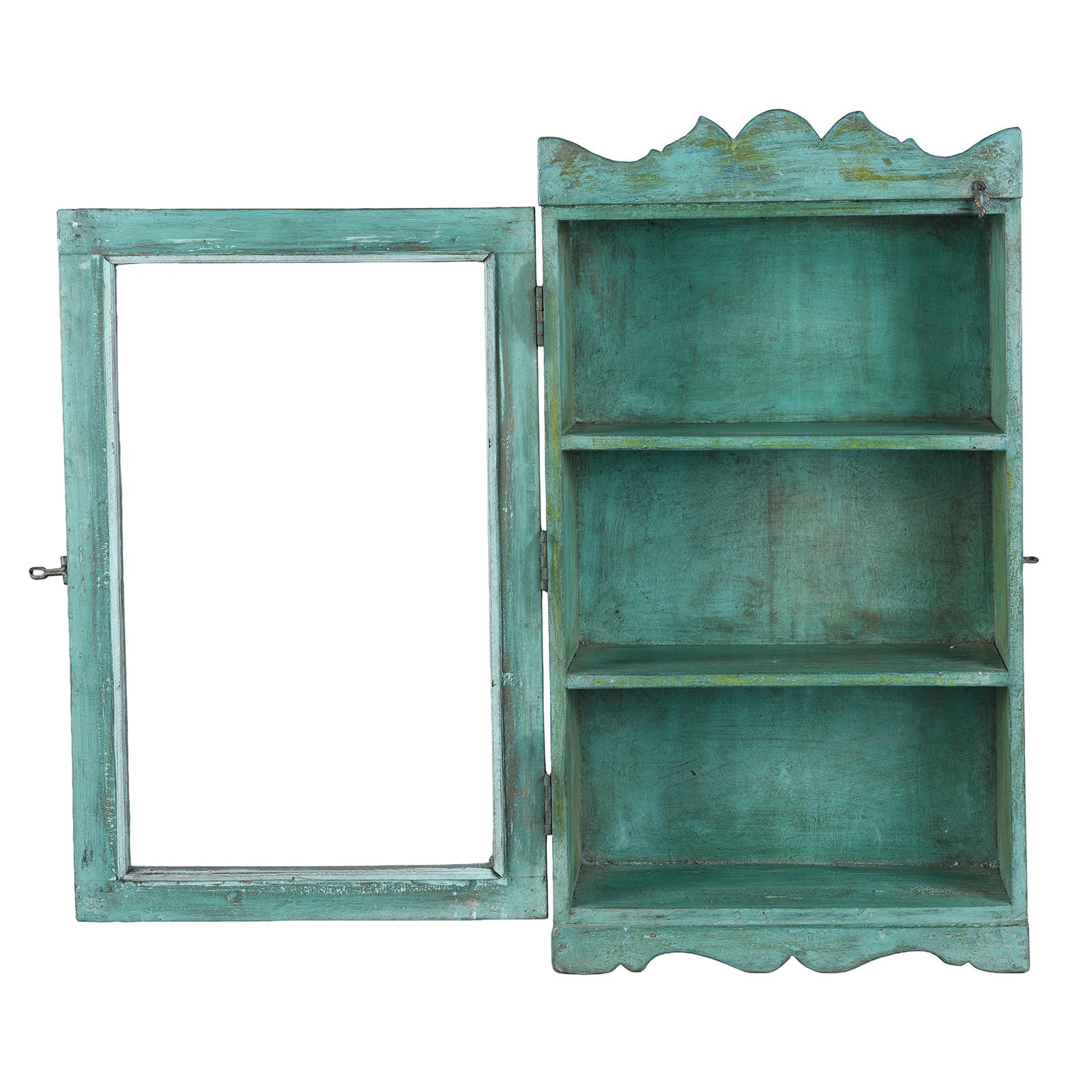 Green Painted Teak Glazed Wall Cabinet - 1920