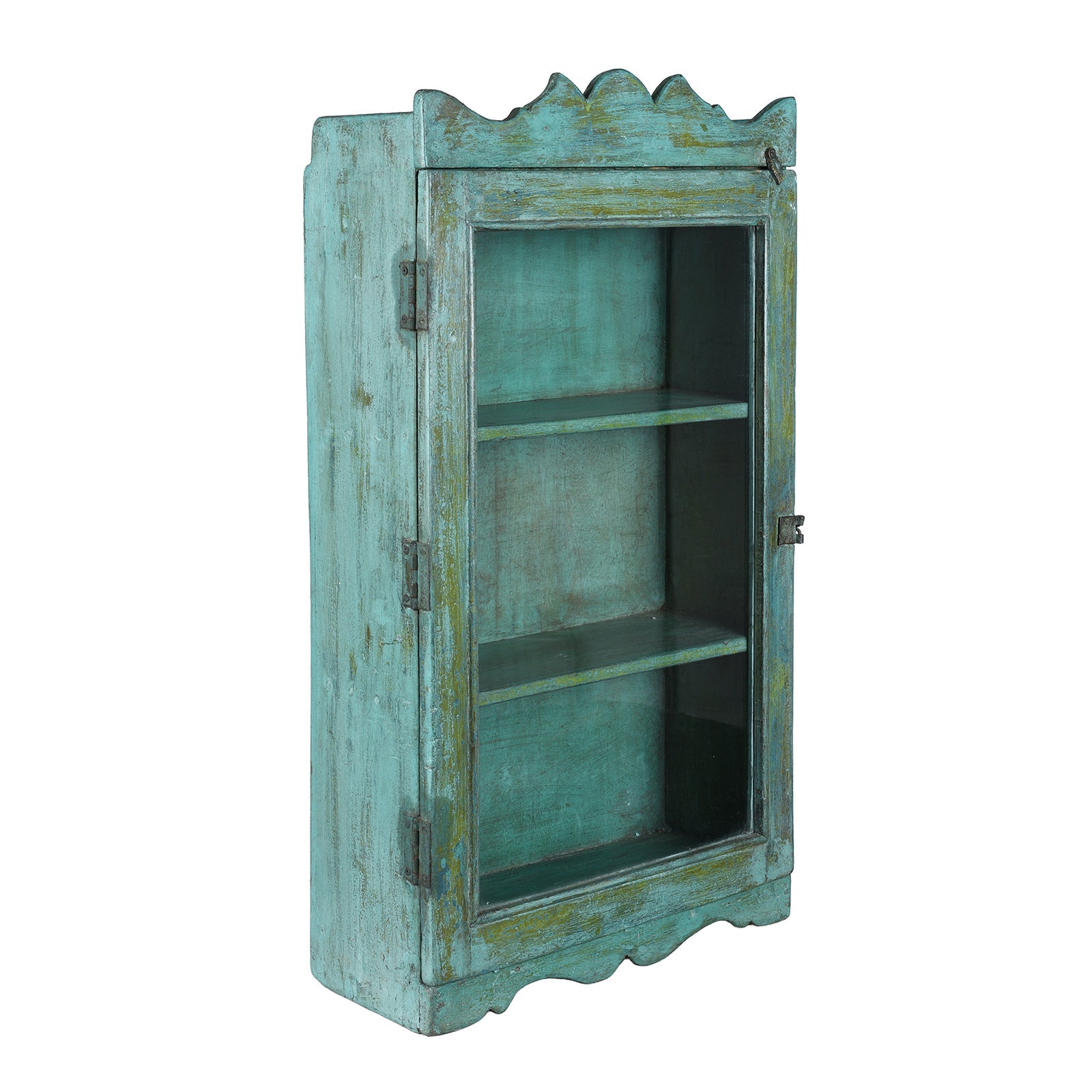 Green Painted Teak Glazed Wall Cabinet - 1920