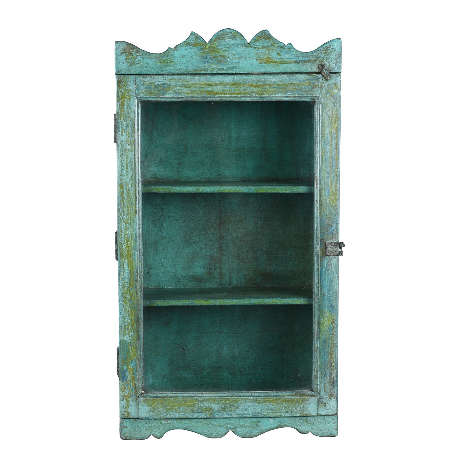 Green Painted Teak Glazed Wall Cabinet - 1920