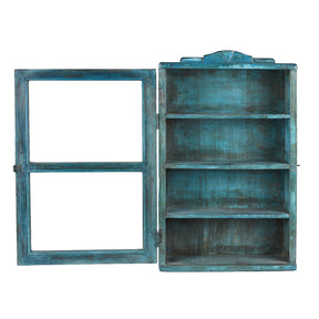Blue Painted Glazed Teak Wall Cabinet - 1940