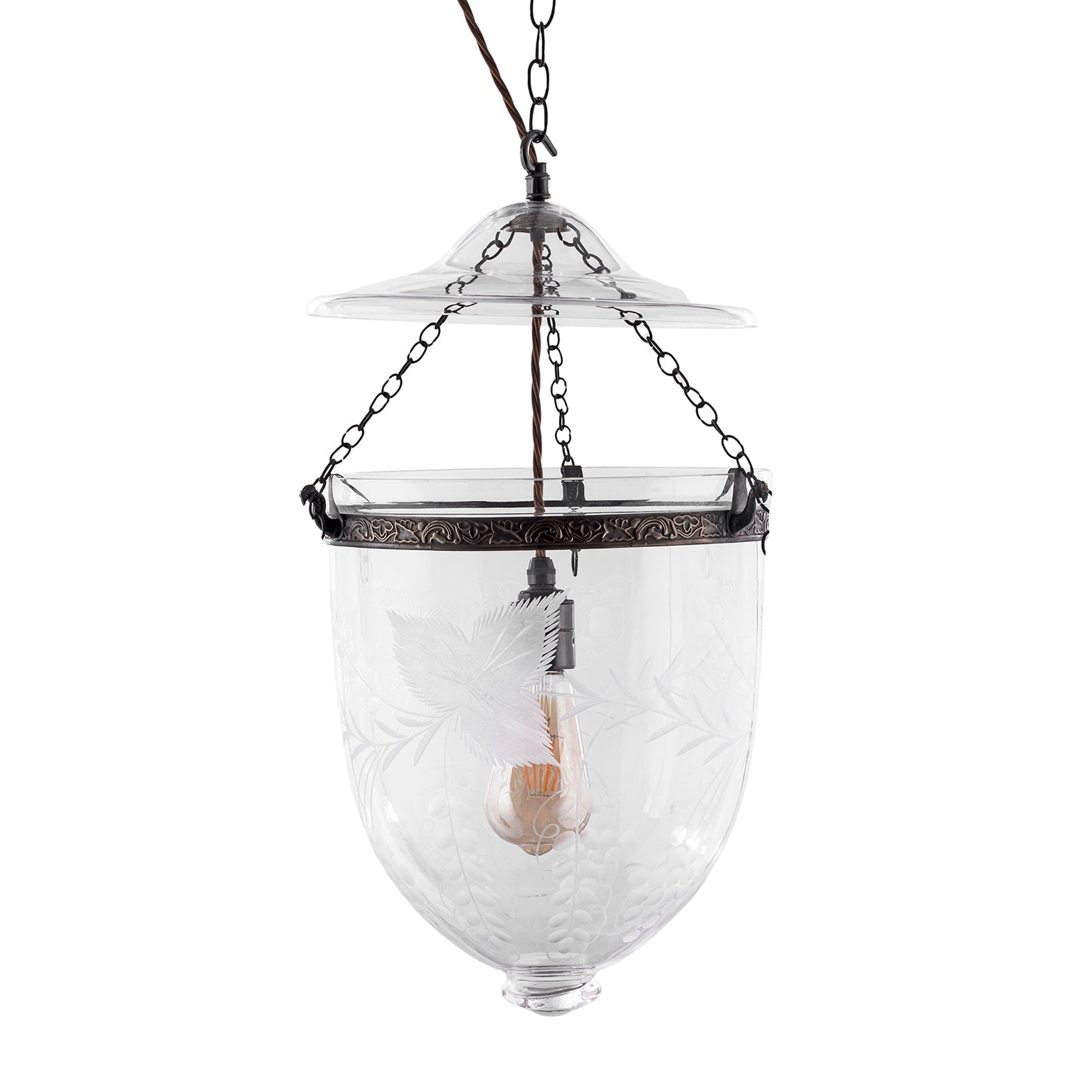 Engraved Glass Hundi Lantern With Single Fitting