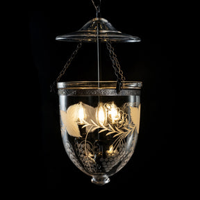 Engraved Glass Hundi Lantern With 3 Way Fitting - Grapes