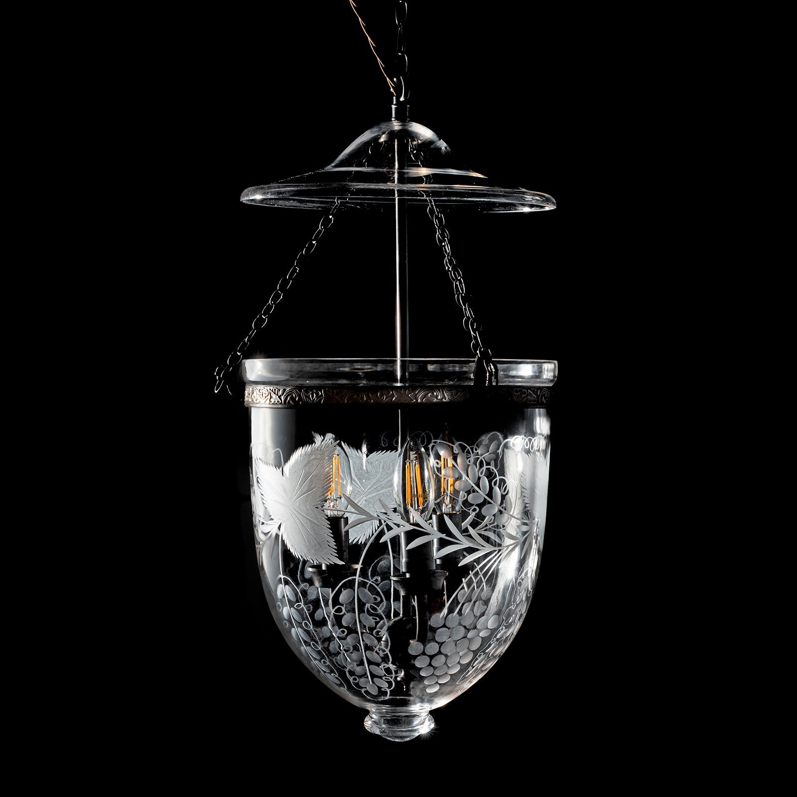 Engraved Glass Hundi Lantern With 3 Way Fitting - Grapes