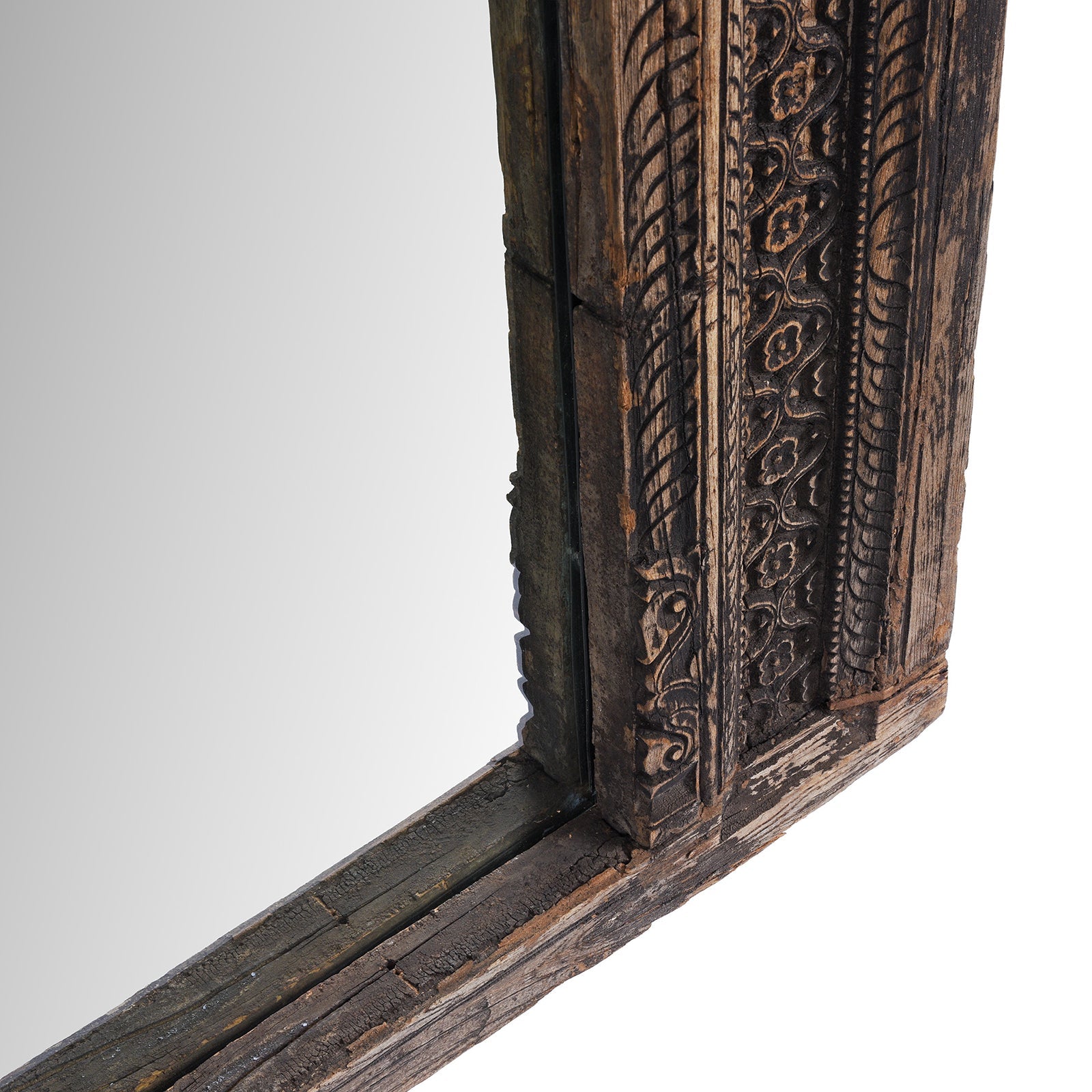 Carved Teak Window Mirror From Maharashtra - 19th Century