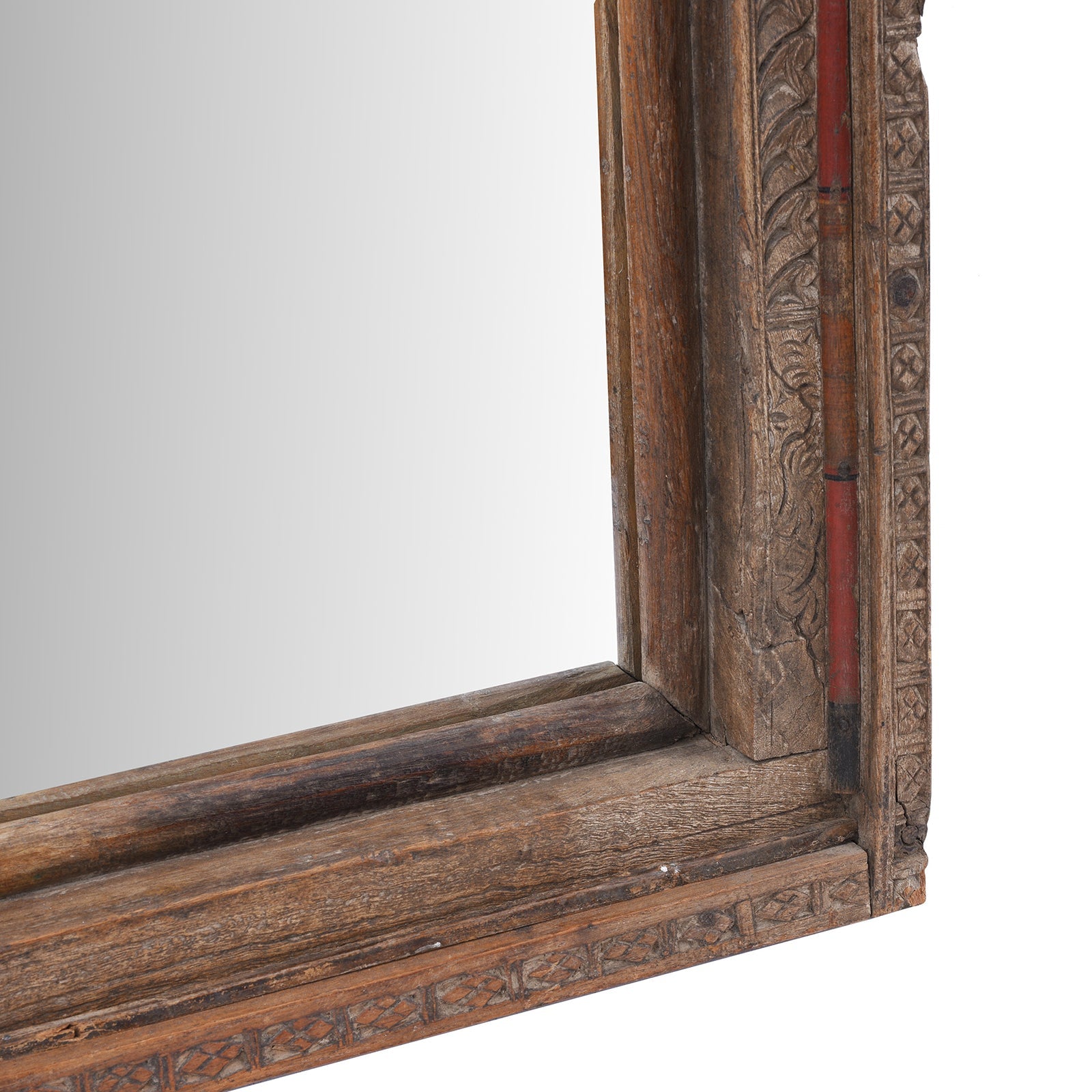 Old Carved Teak Mirror From Shekhawati - 19th Century