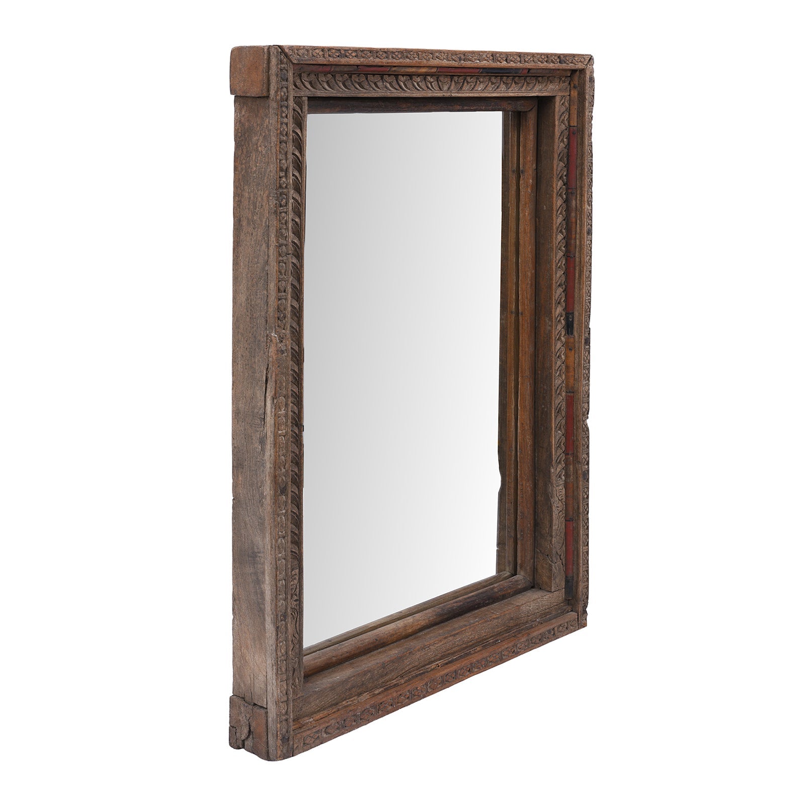 Old Carved Teak Mirror From Shekhawati - 19th Century