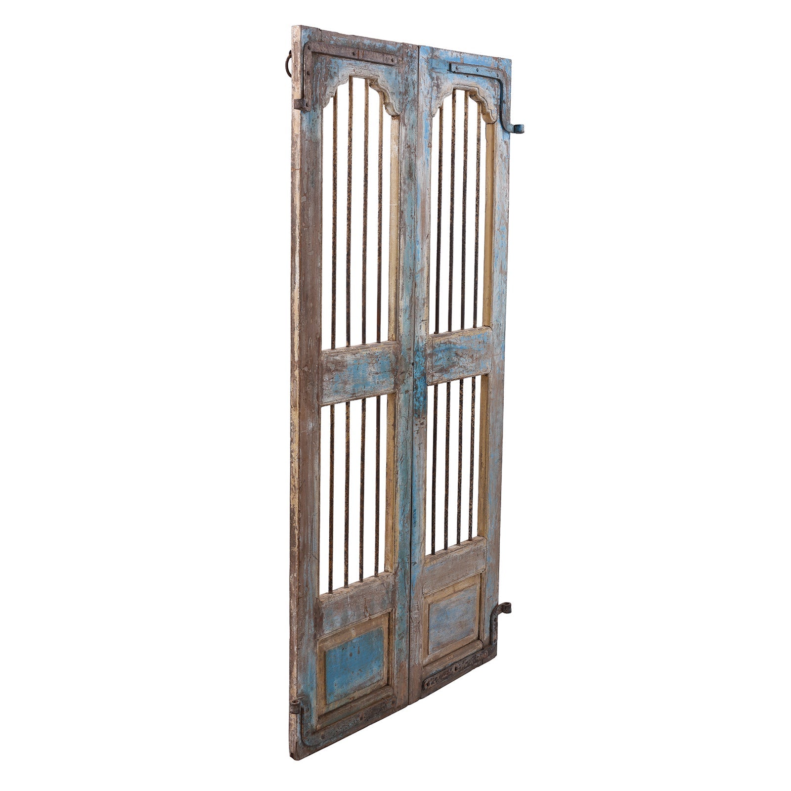 Painted Teak Jali Door From Gujarat - 1920