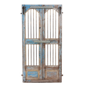 Painted Teak Jali Door From Gujarat - 1920