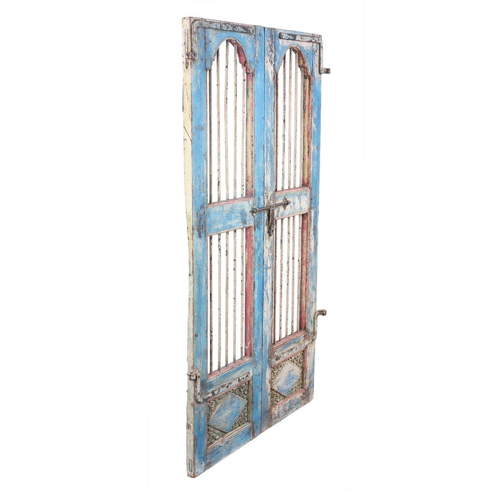 Painted Teak Jali Door From Gujarat - 1920