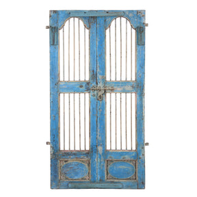 Painted Teak Jali Door From Gujarat - 1920