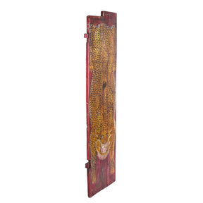 Vintage Red Painted Leopard Panel - Vertical