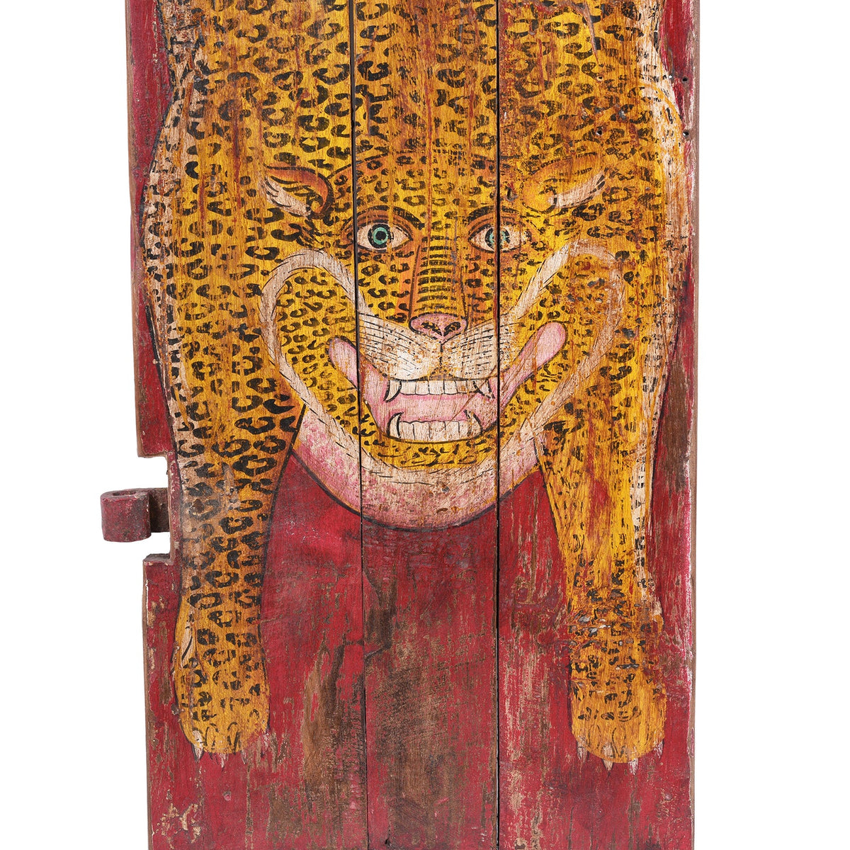 Vintage Red Painted Leopard Panel - Vertical
