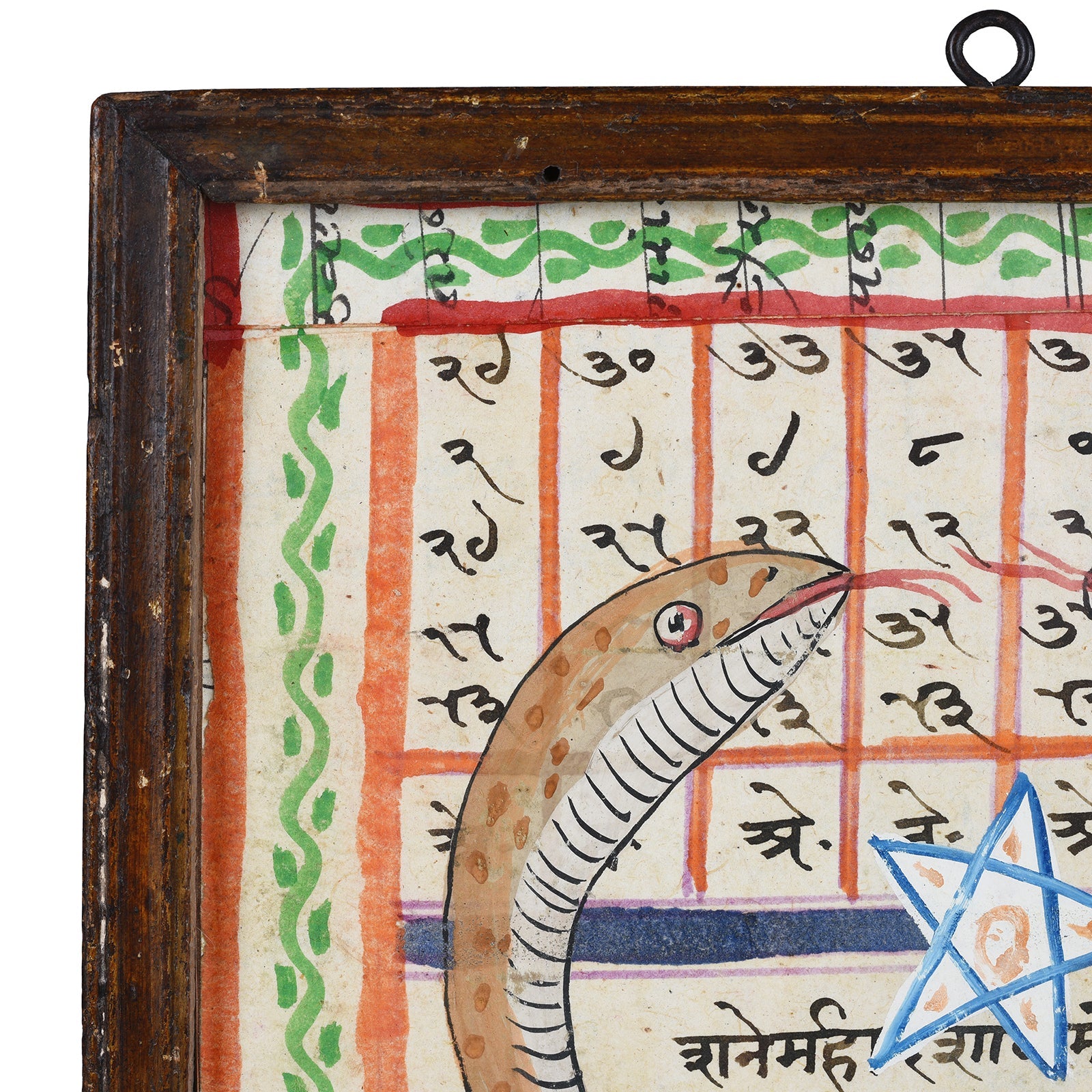 Framed Painted Indian Horoscope From Rajasthan - Ca 1920's