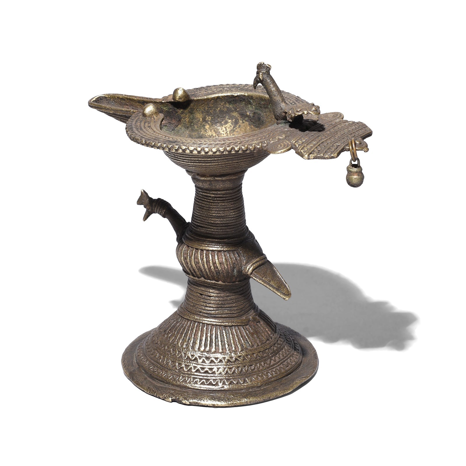 Brass Dhokra Work Oil Lamp From Chhattisgarh- 19th Century