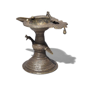 Brass Dhokra Work Oil Lamp From Chhattisgarh- 19th Century