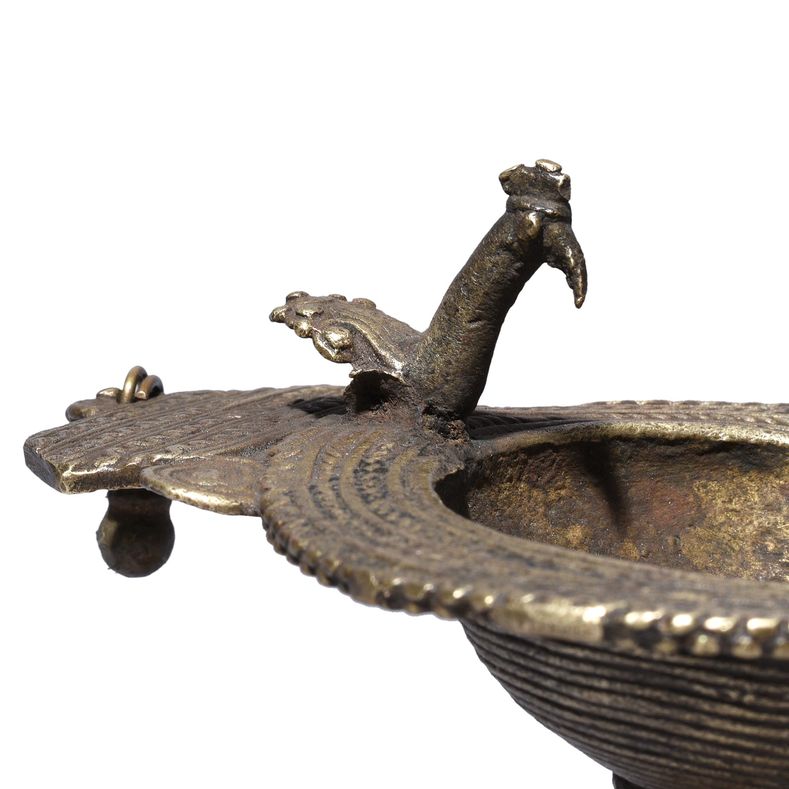 Brass Dhokra Work Oil Lamp From Chhattisgarh- 19th Century