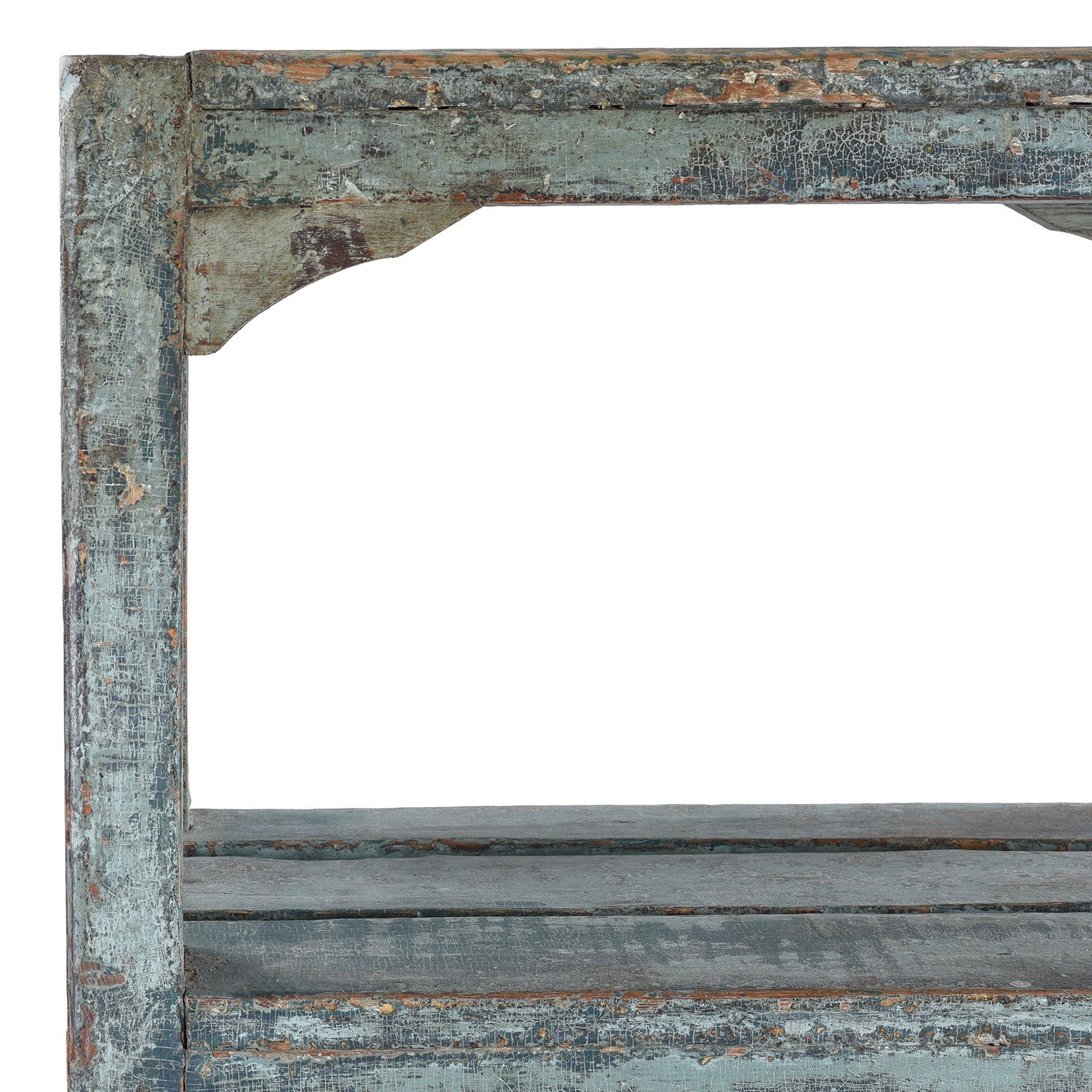Rustic Painted Slatted Teak Shelf - Ca 1960