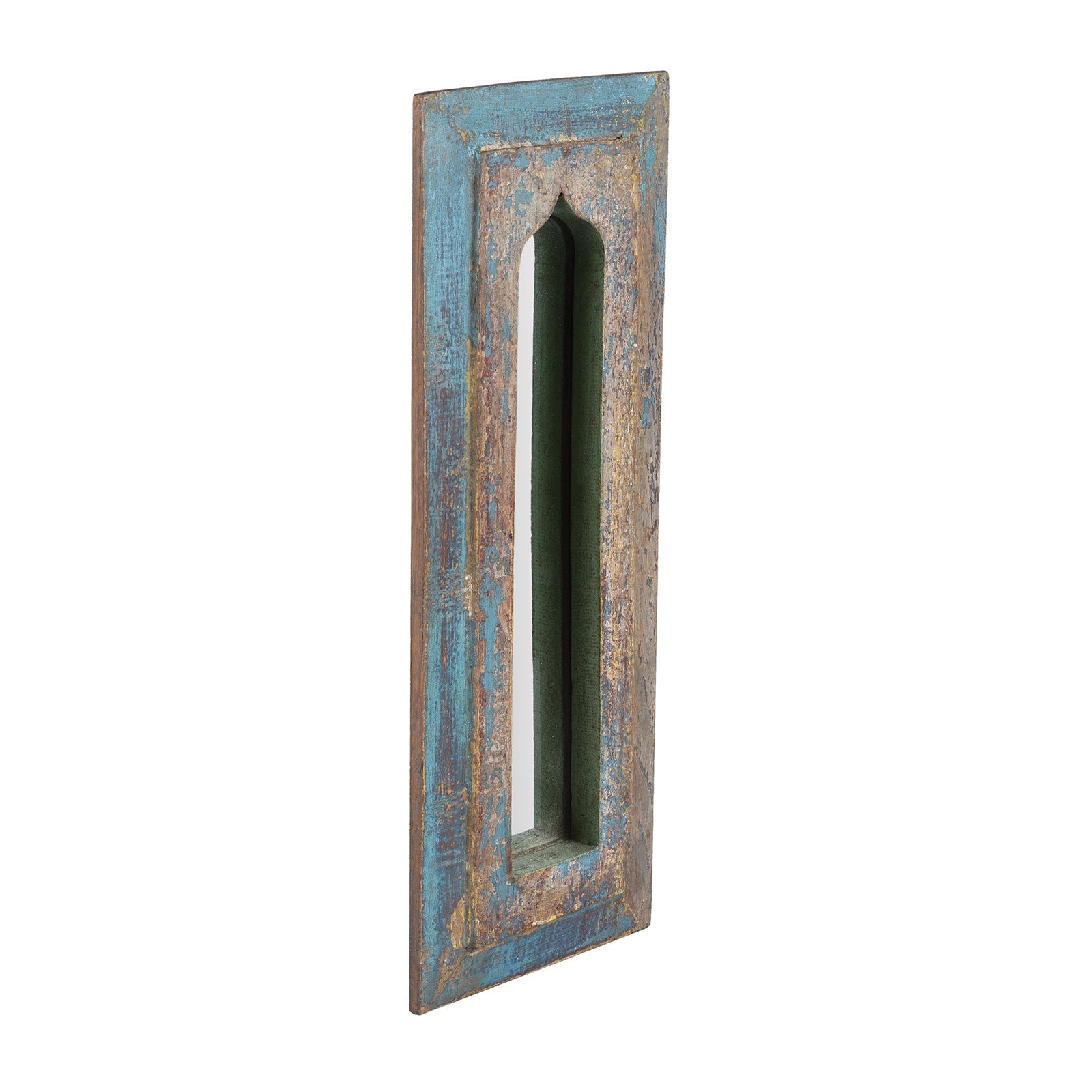 Blue Painted Mihrab Mirror Made From Old Teak