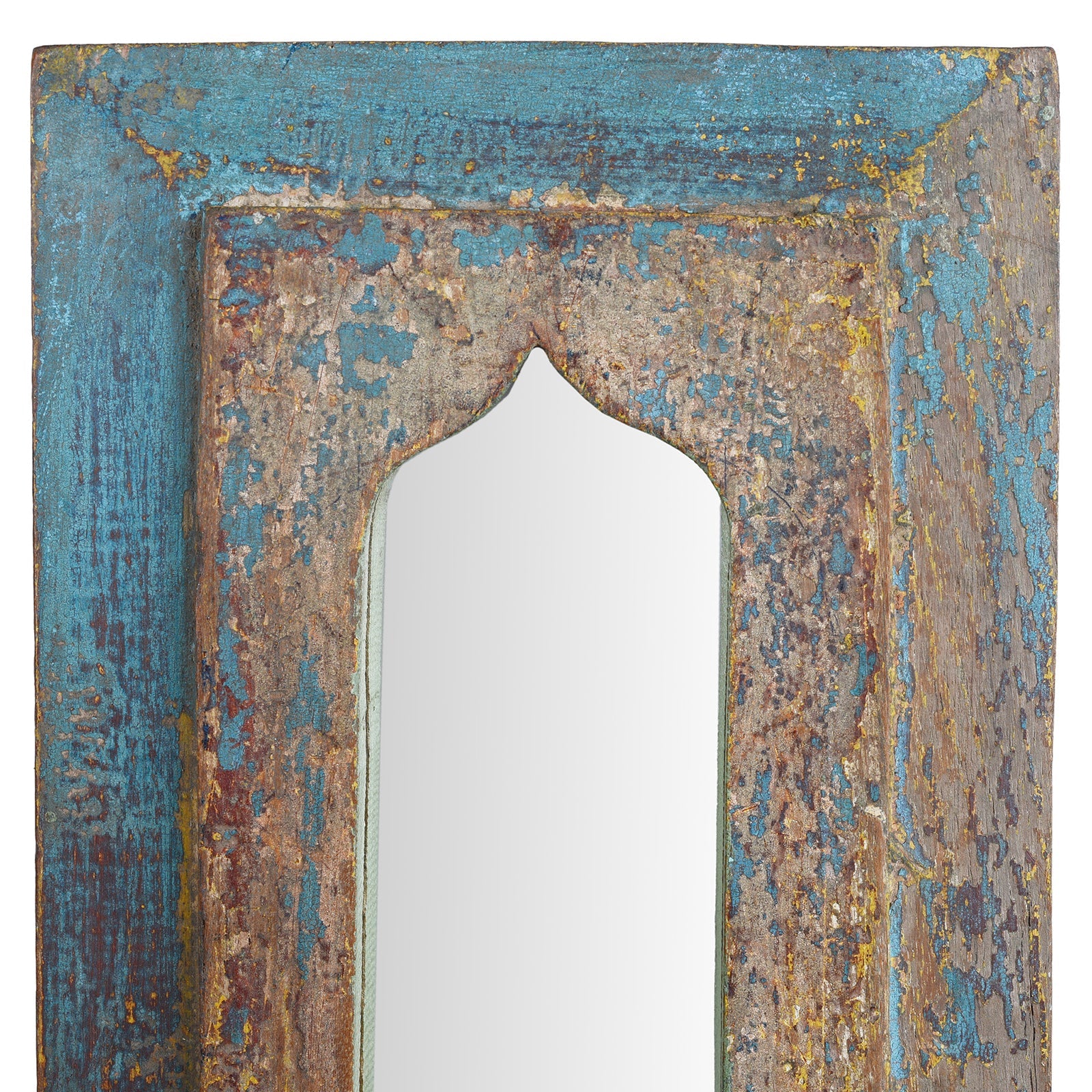 Blue Painted Mihrab Mirror Made From Old Teak