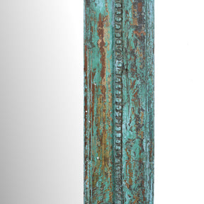 Green Painted Square Teak Mirror - 19th Century