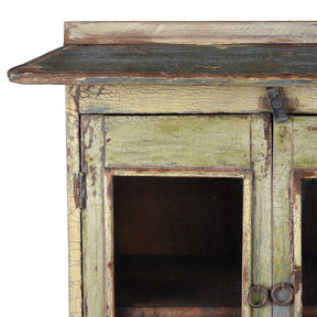 Green Painted Glazed Wall Cabinet - 19th Century