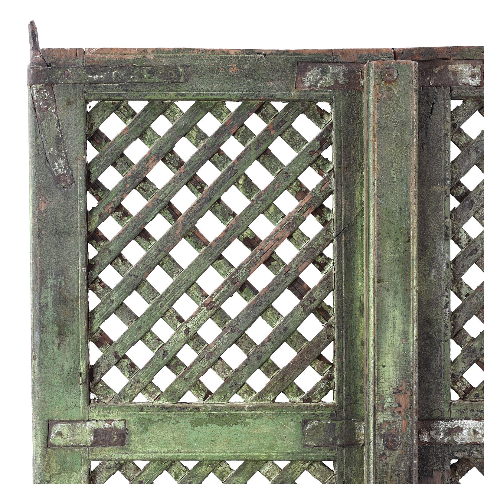 Green Painted Lattice Indian Jali Doors From Bikaner - 19th Century