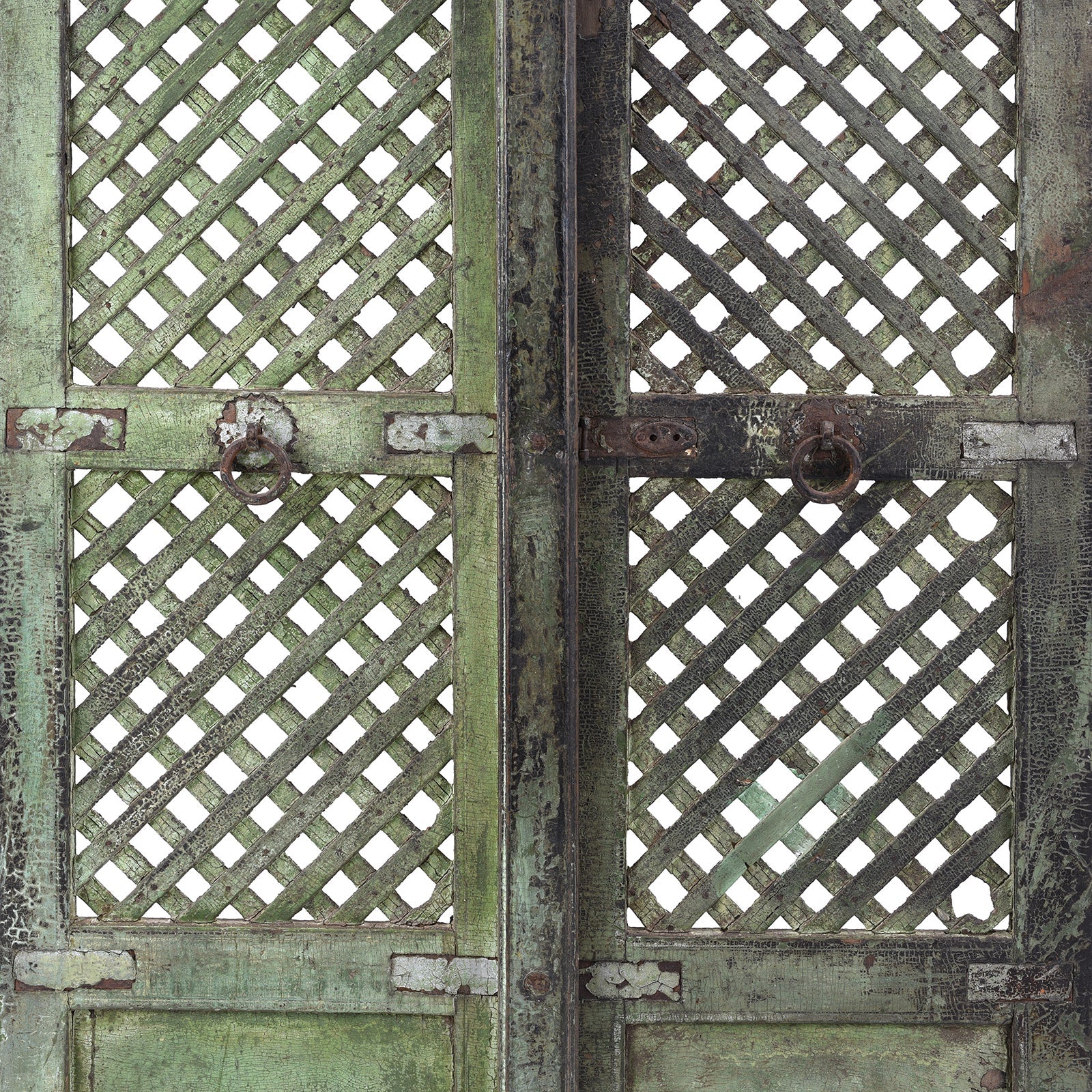 Green Painted Lattice Indian Jali Doors From Bikaner - 19th Century
