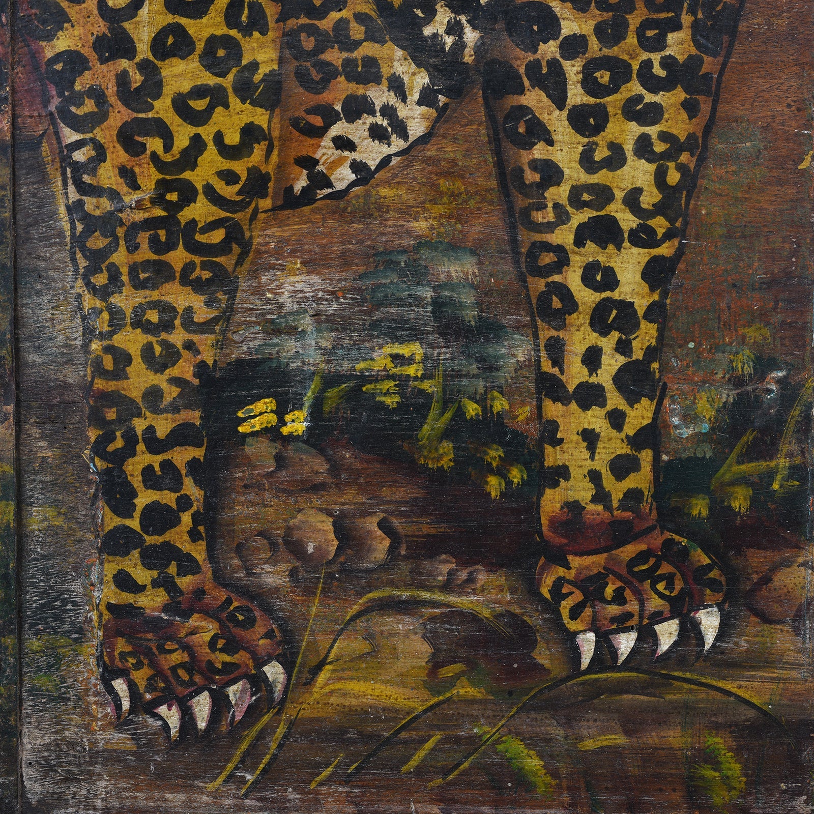 Indian Leopard Painting On A Teak Panel