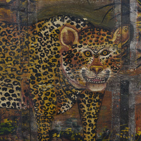 Indian Leopard Painting On A Teak Panel