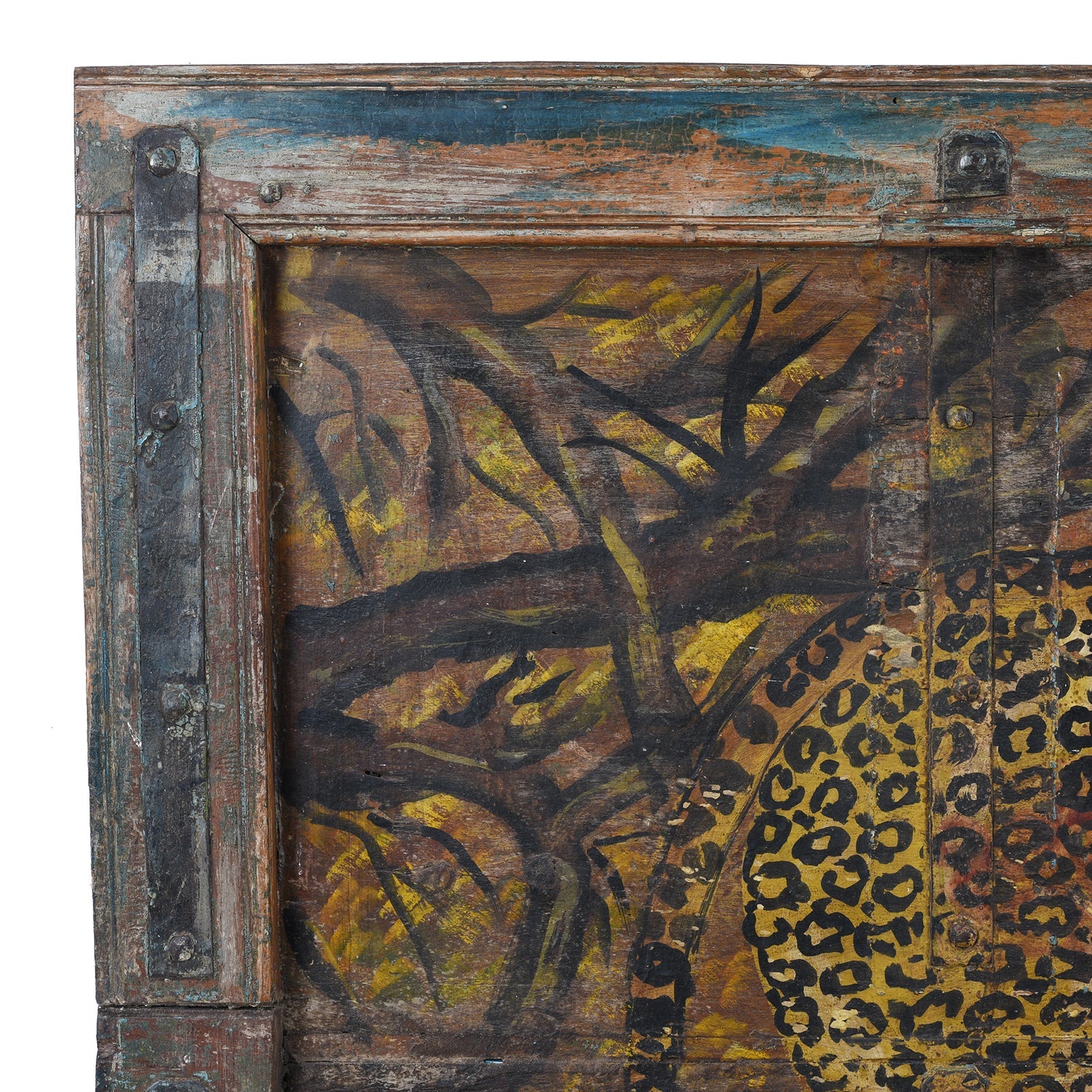 Indian Leopard Painting On A Teak Panel