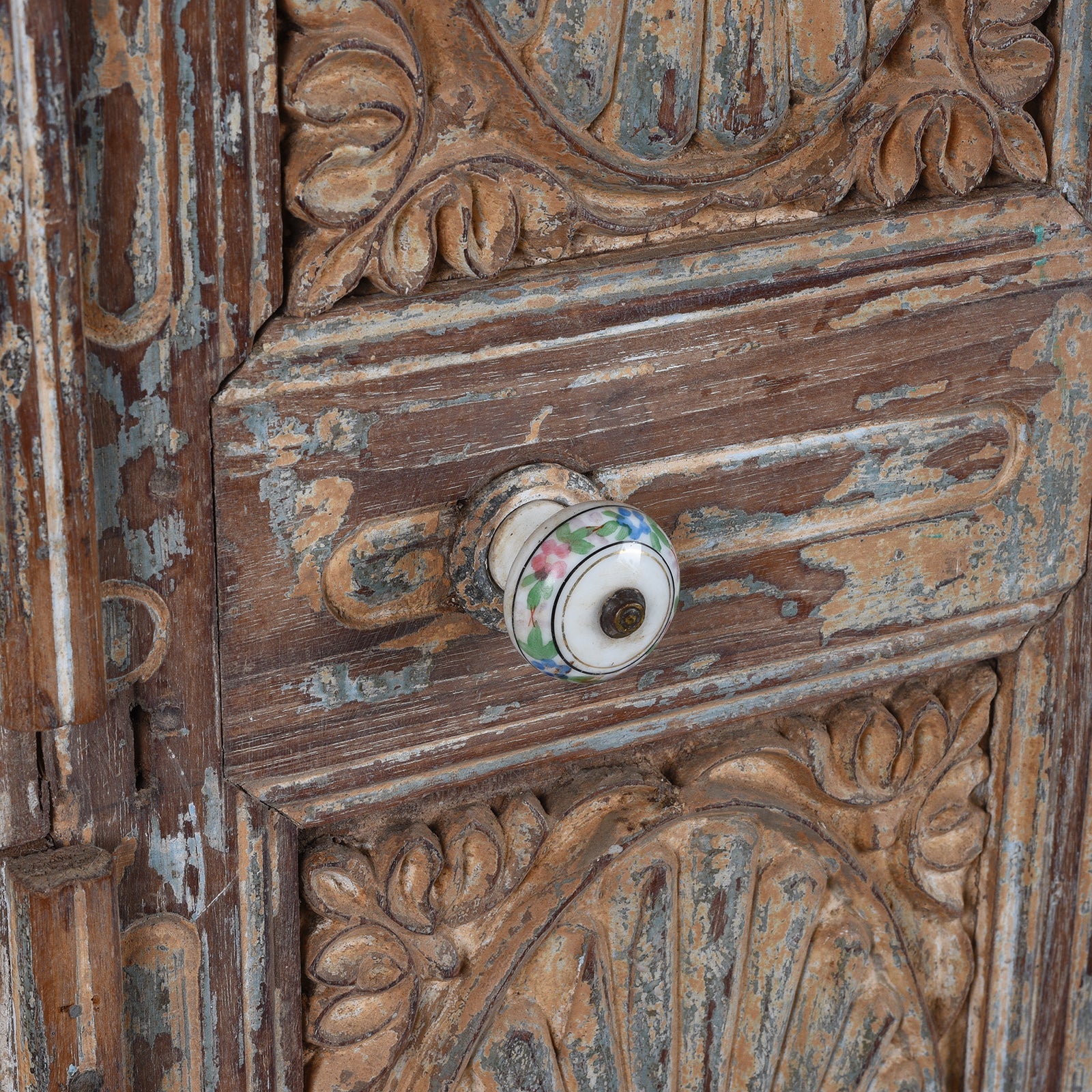 Painted Teak Cabinet Front Panel - 19th Century