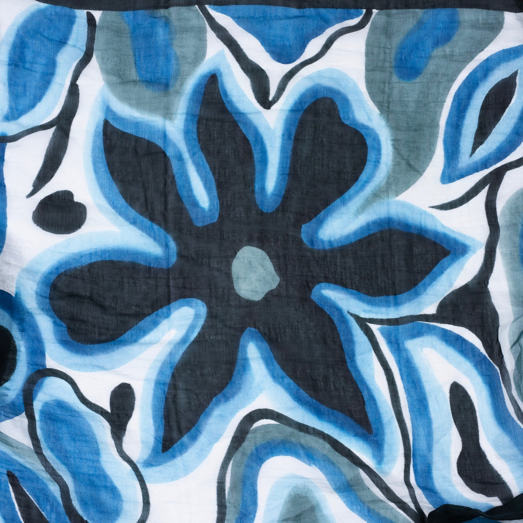 Hand Painted Cotton/Silk Indigo Abstract Design Shawl - Sarong