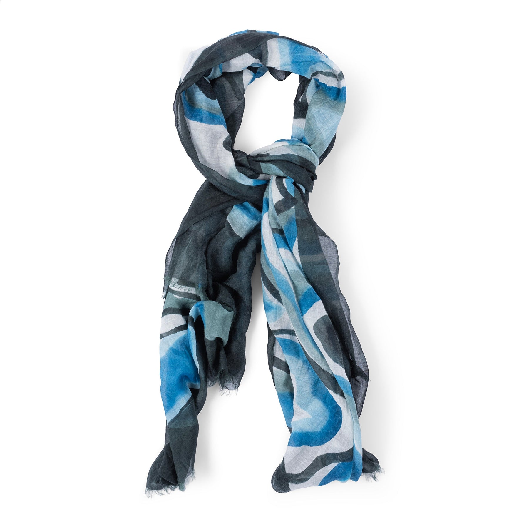 Hand Painted Cotton/Silk Indigo Abstract Design Shawl - Sarong