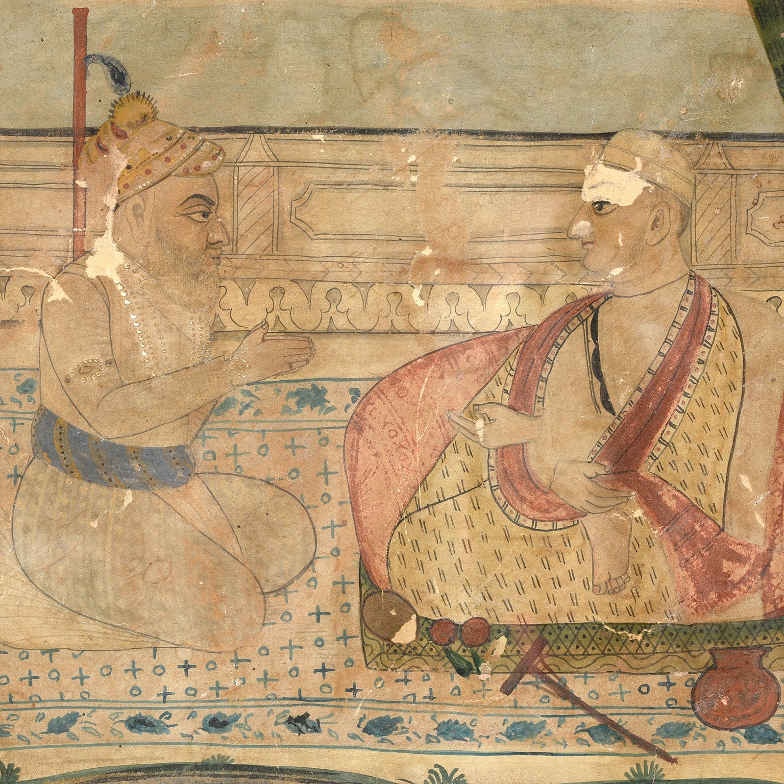 Framed Watercolour Of A Mughal Court Scene - 18th Century