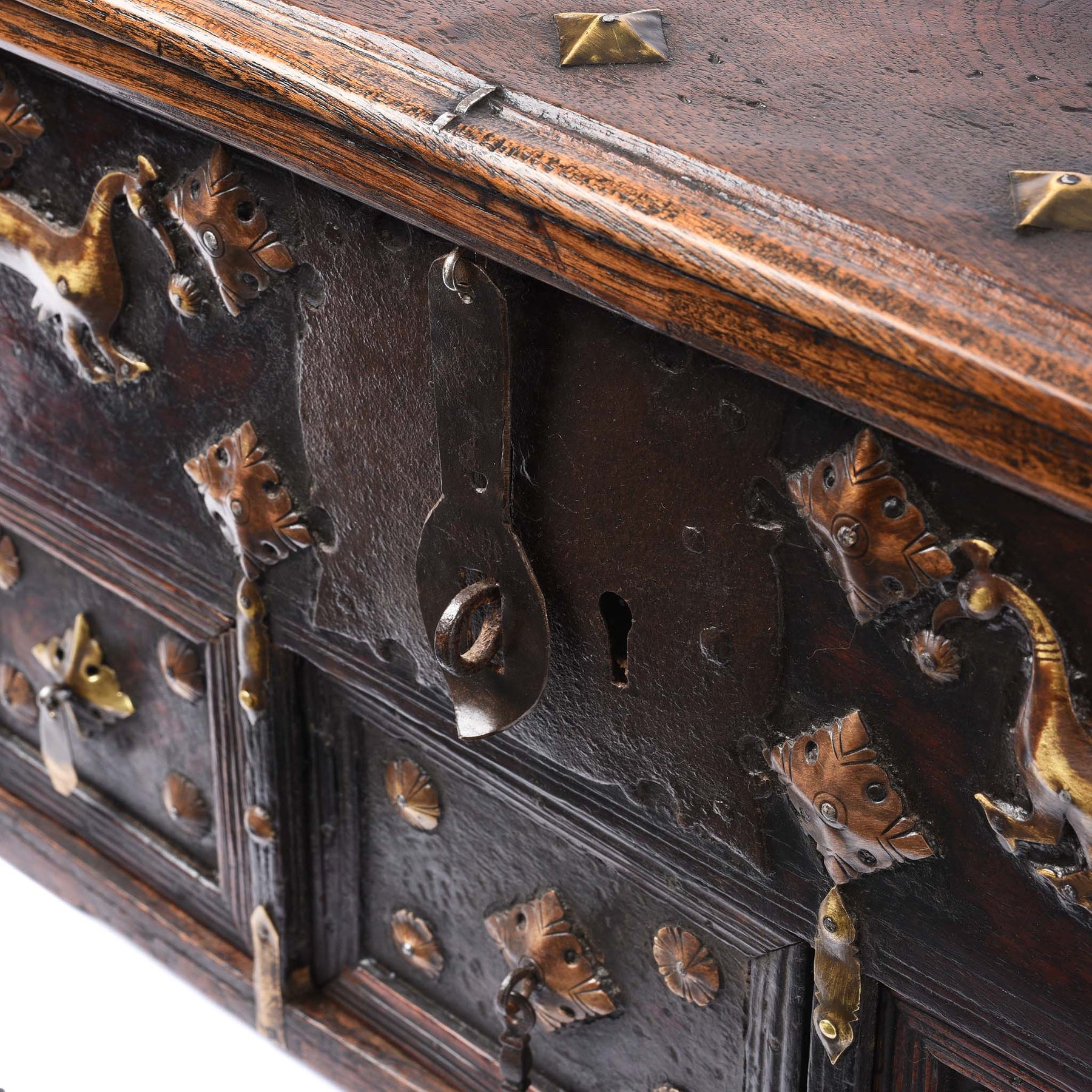 Rosewood Jewellery Box With Brass Peacocks - 19thC