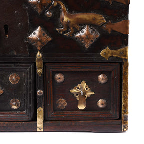 Rosewood Jewellery Box With Brass Peacocks - 19thC
