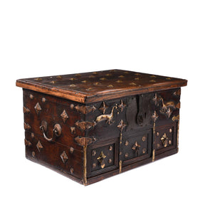 Rosewood Jewellery Box With Brass Peacocks - 19thC
